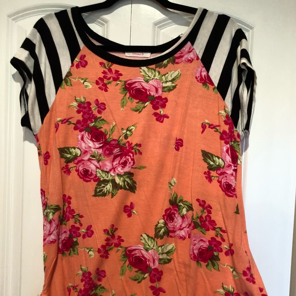 Black and white stripe w/ bright floral print